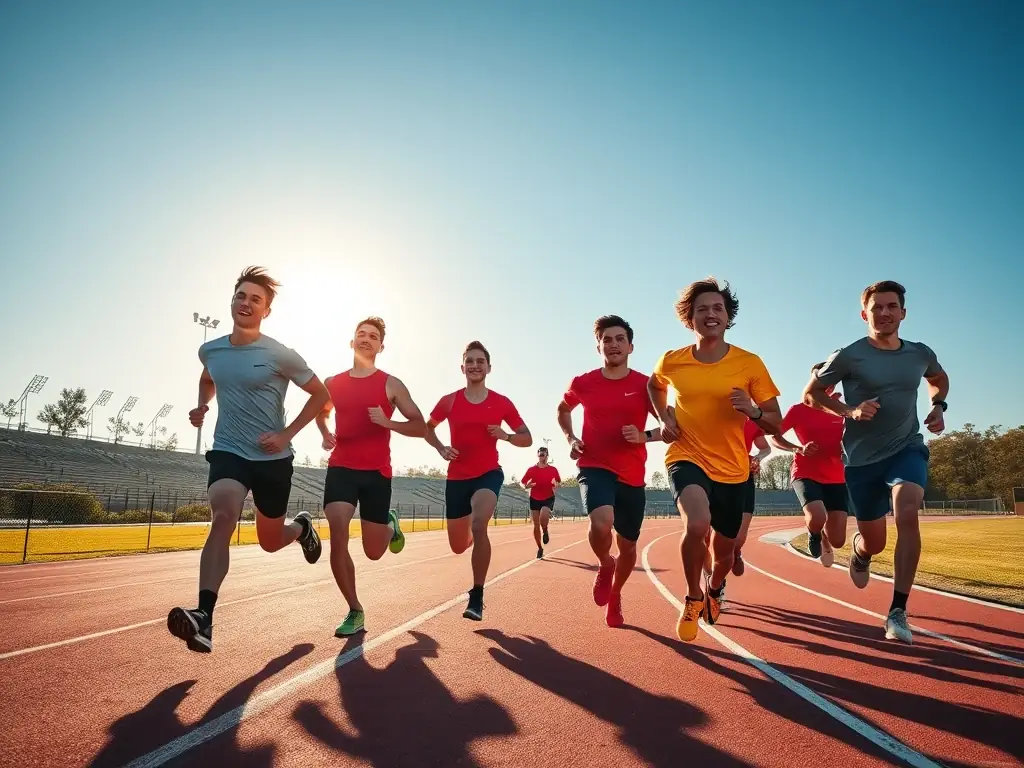 A group of students practicing track and field events, highlighting individual achievement and athletic development.